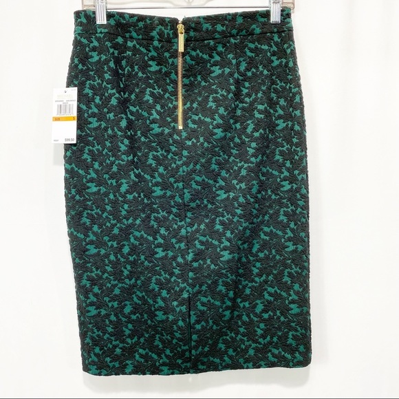 NWT-Michael Kors-Green and Black Embroidered Straight Skirt S - Picture 3 of 7